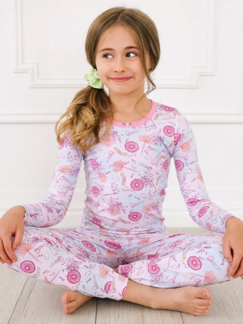 ESME Girls' Pink Donut Print Long Sleeve Pajama Set